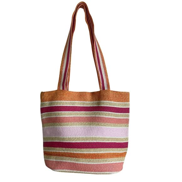 Cappelli Straworld Handbags - Cappelli Straworld Shoulder Bag Tote Striped Orange Pink Beachy Resort Pool NWOT